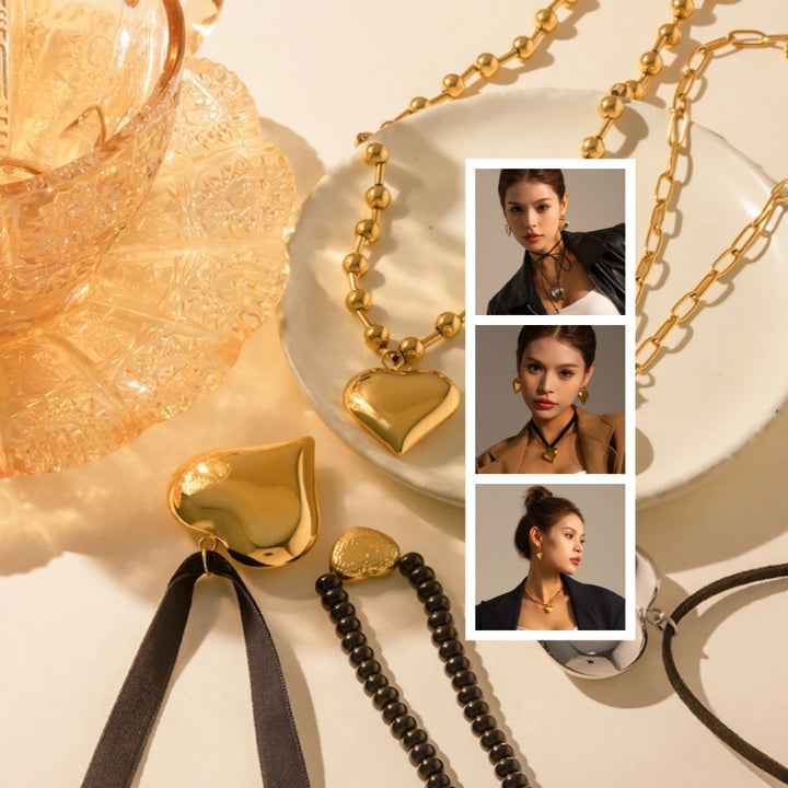 Gold Plated Stainless Steel Smooth Love Heart Necklace Series