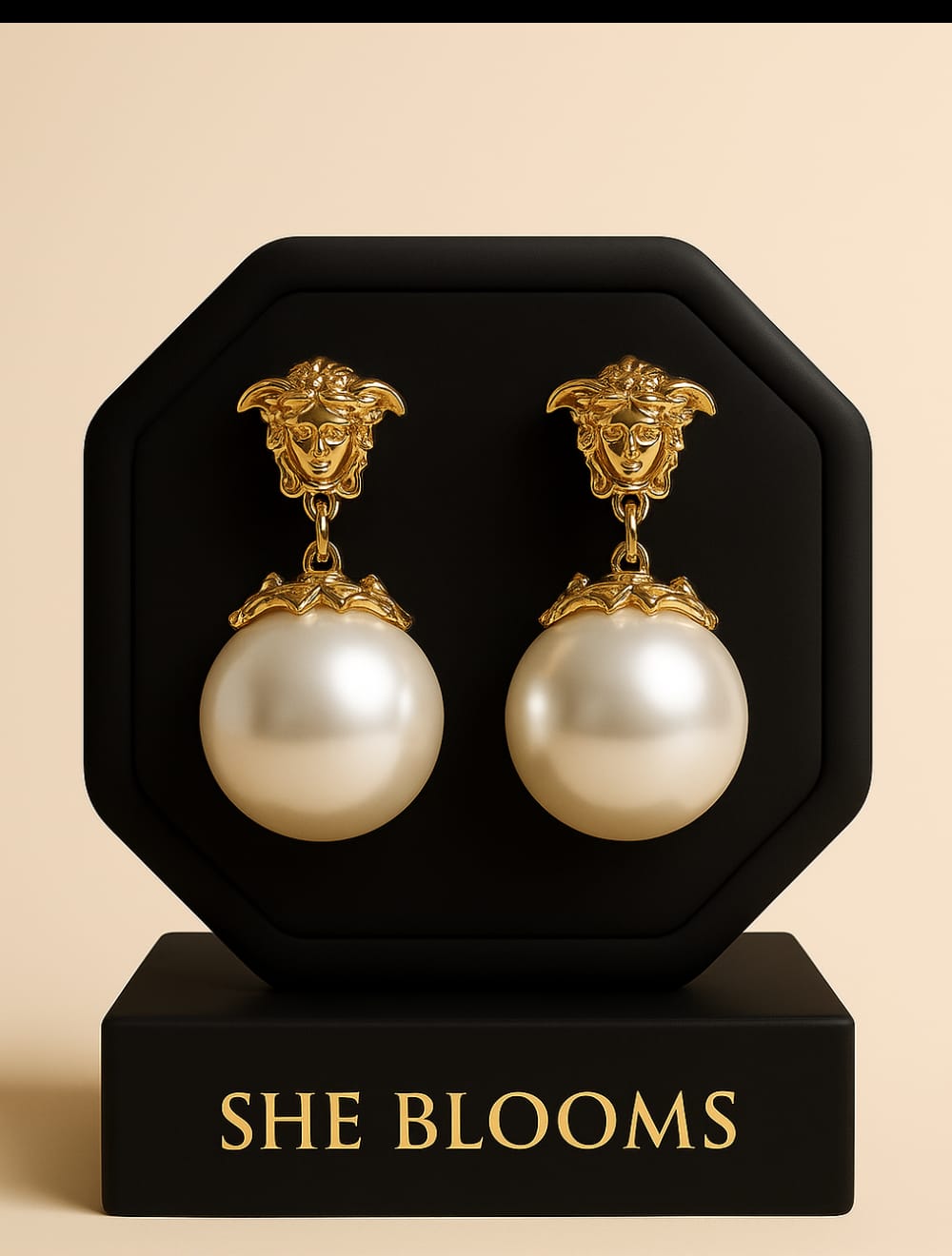 Pearl Medusa Drop Earrings – Luxury Statement Elegance