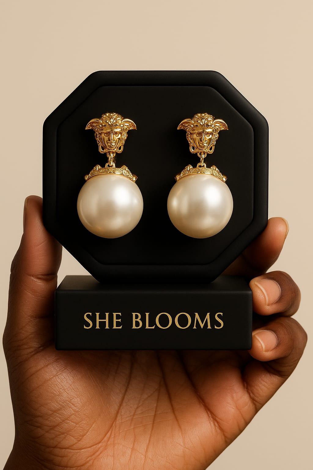 Pearl Medusa Drop Earrings – Luxury Statement Elegance
