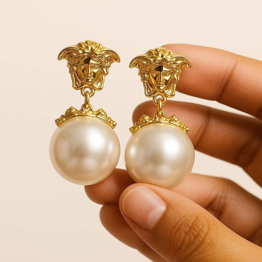 Pearl Medusa Drop Earrings – Luxury Statement Elegance