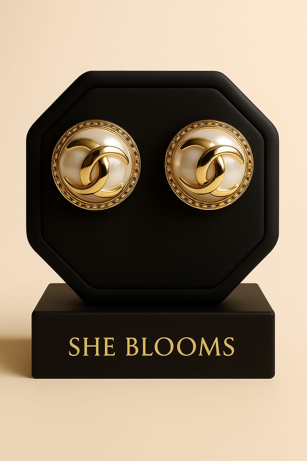 Luxe Pearl Emblem Studs — She Blooms Exclusive