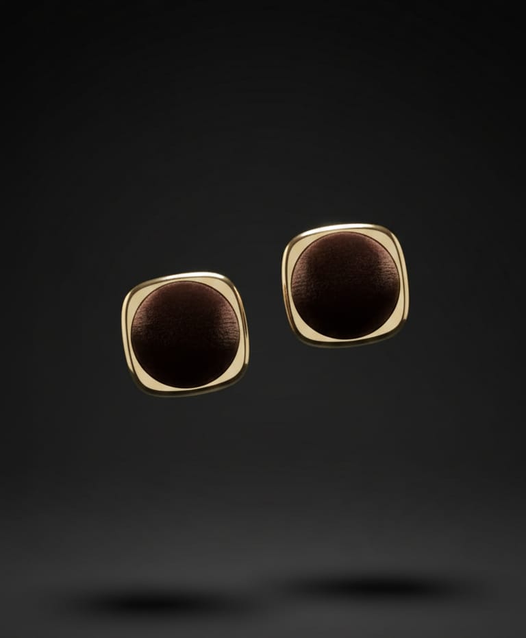 Suede Brown & Gold-Plated Stud Earrings
