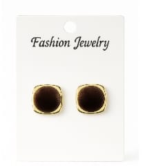 Suede Brown & Gold-Plated Stud Earrings