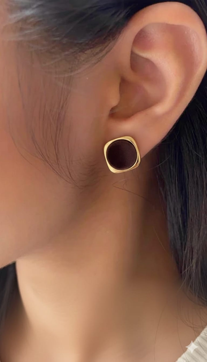 Suede Brown & Gold-Plated Stud Earrings