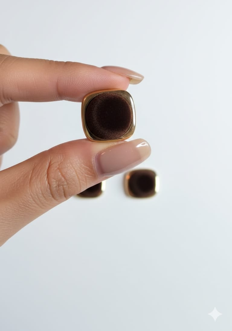 Suede Brown & Gold-Plated Stud Earrings