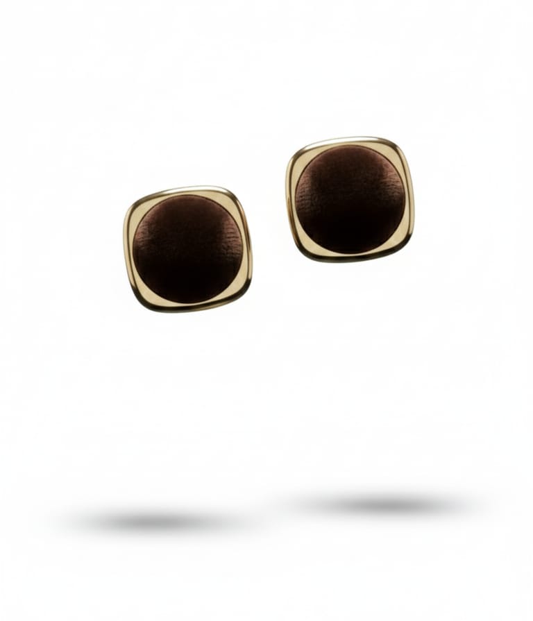 Suede Brown & Gold-Plated Stud Earrings