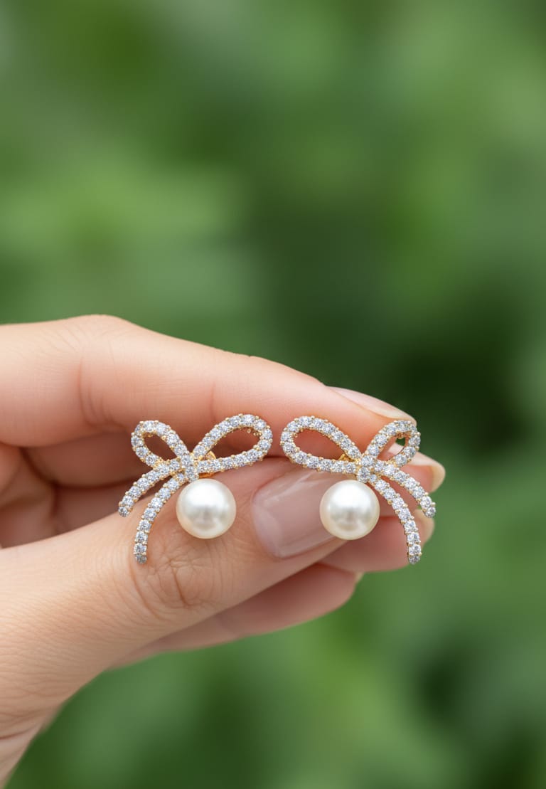 Pearl Bow Stud Earrings