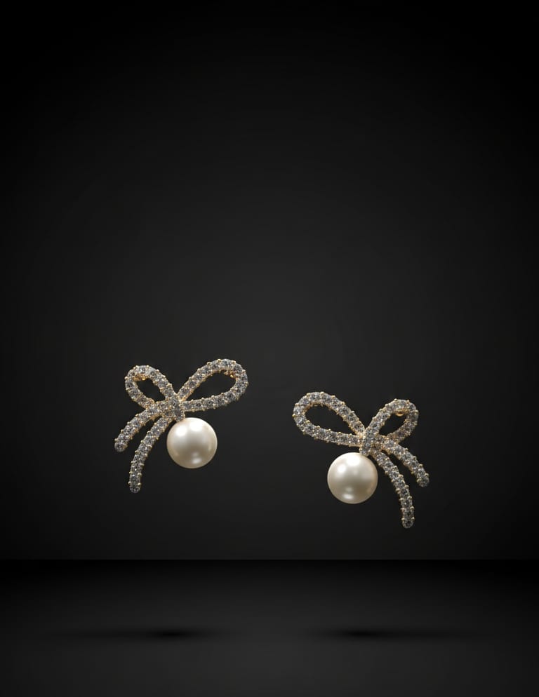 Pearl Bow Stud Earrings