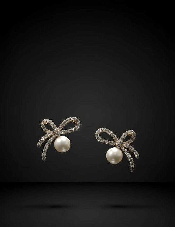 Pearl Bow Stud Earrings