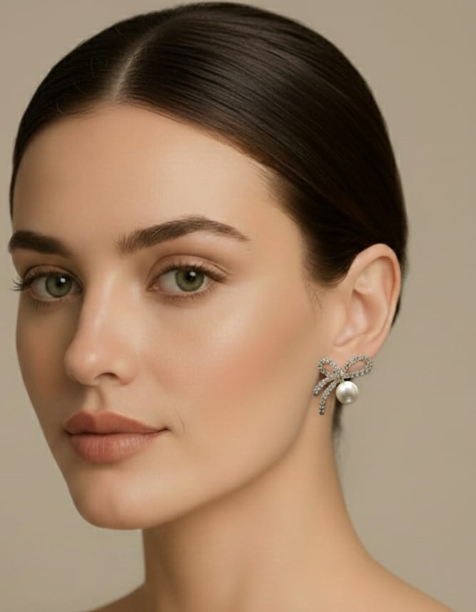 Pearl Bow Stud Earrings