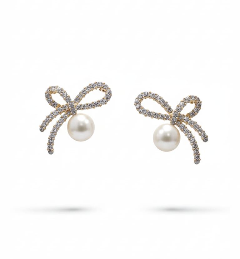 Pearl Bow Stud Earrings
