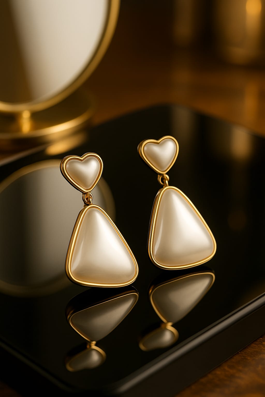 Heart-Pearl Luxe Drop Earrings – Gold Plated Statement Romance Drops | SheBlooms Jewellery