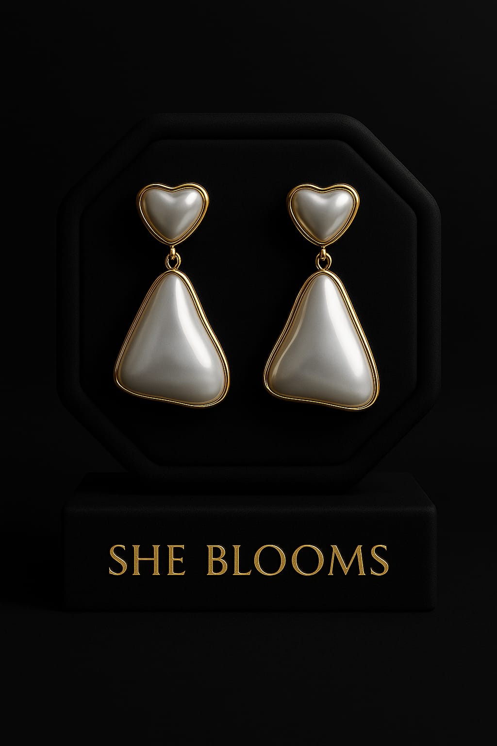 Heart-Pearl Luxe Drop Earrings – Gold Plated Statement Romance Drops | SheBlooms Jewellery