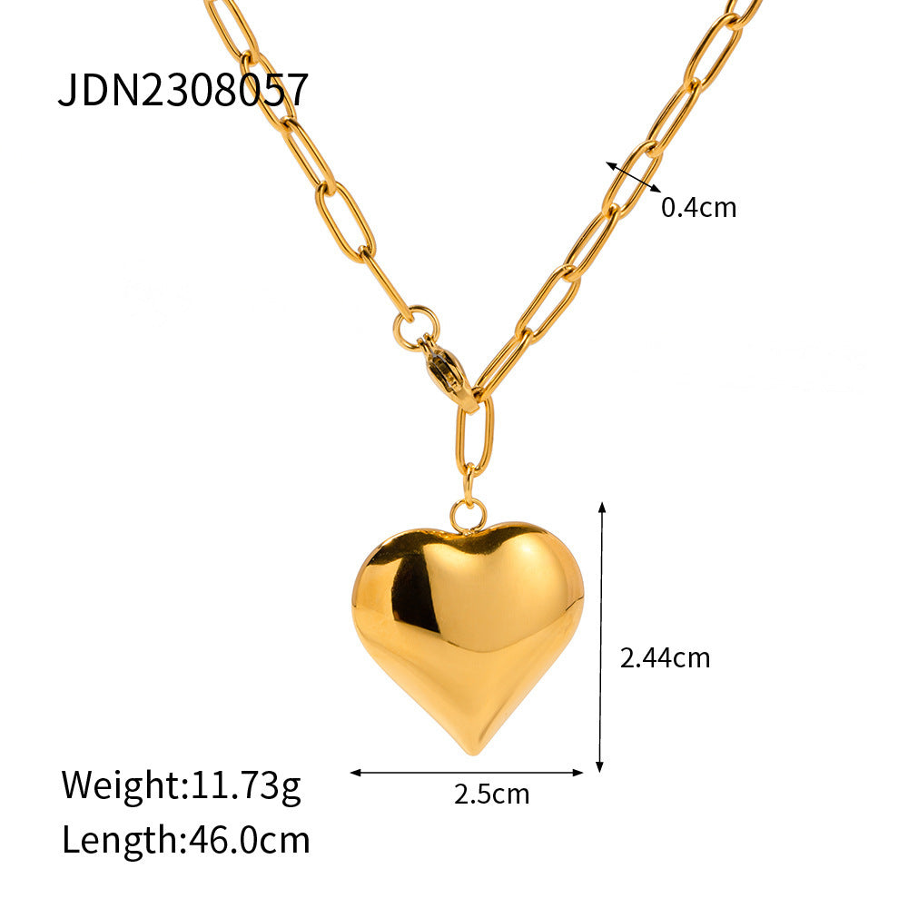 Gold Plated Stainless Steel Smooth Love Heart Necklace Series