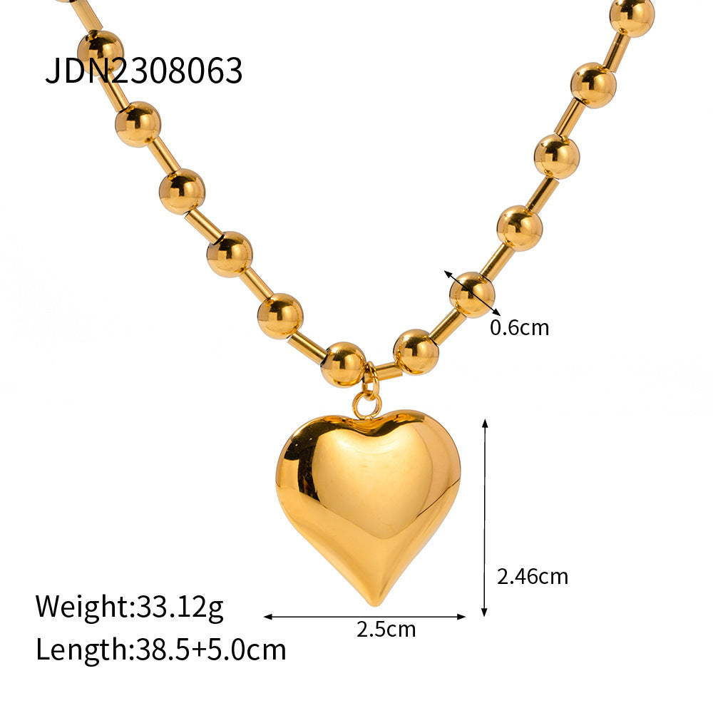 Gold Plated Stainless Steel Smooth Love Heart Necklace Series
