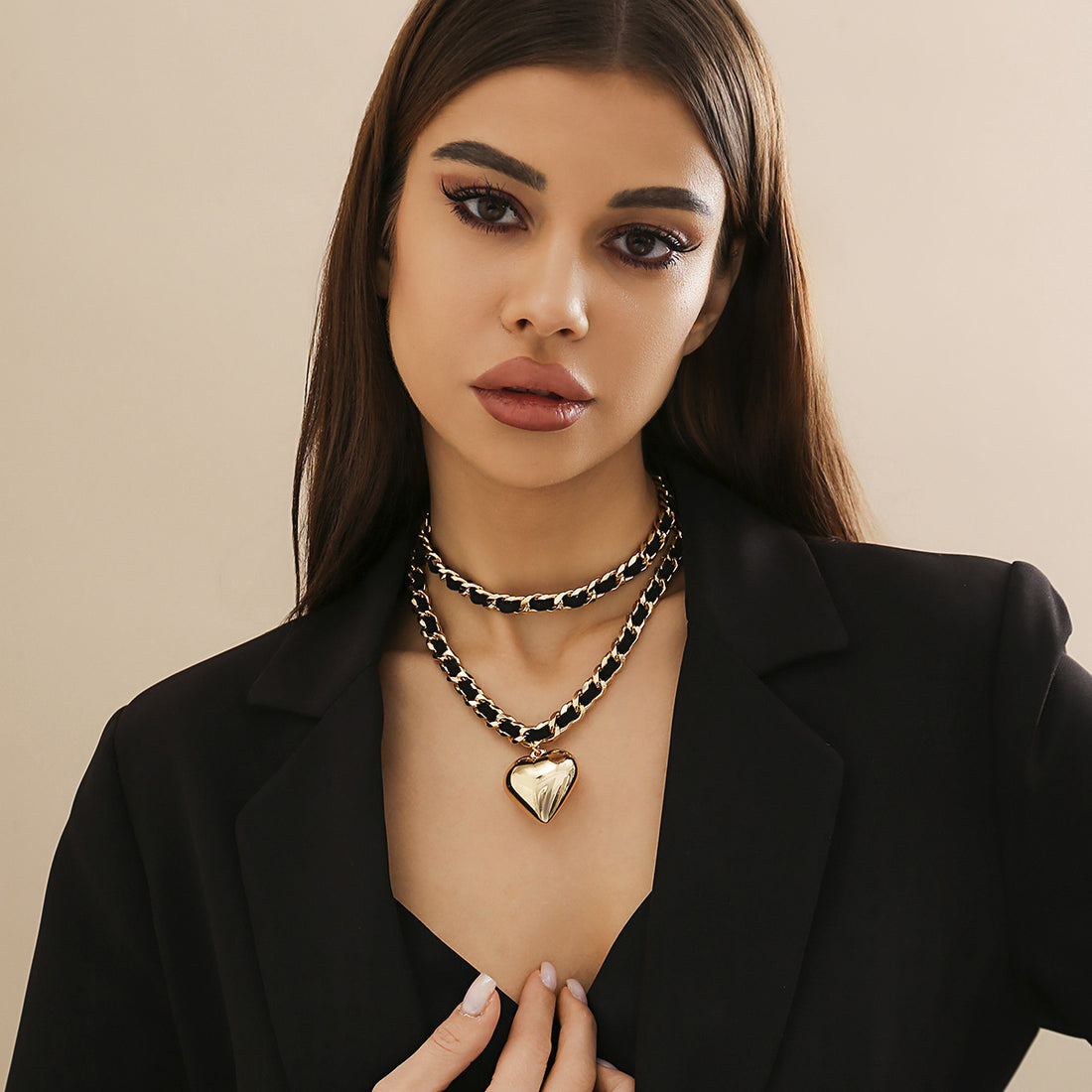 Big Love Double-layer Chains Design Necklace Women Street Punk Style
