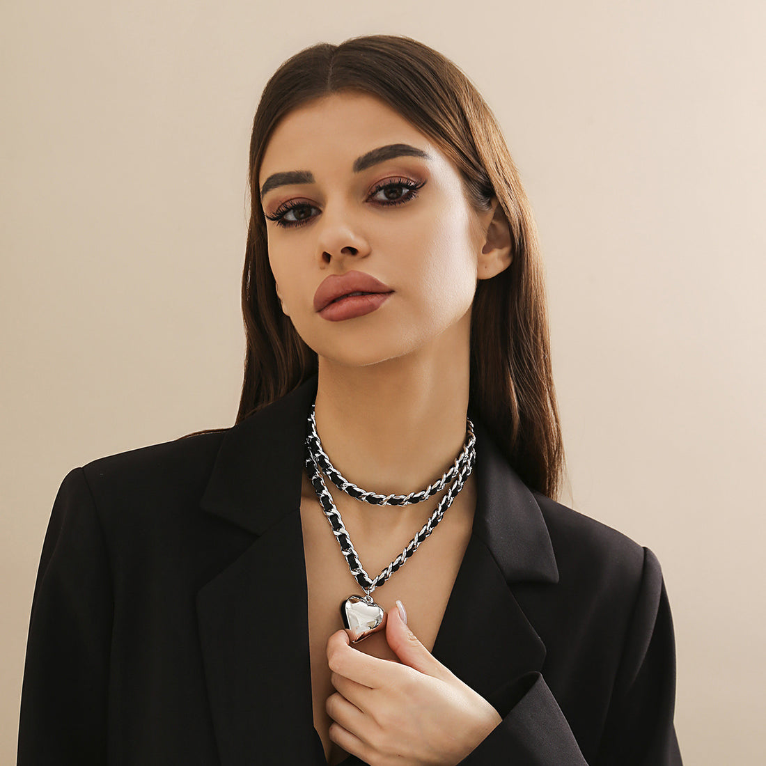 Big Love Double-layer Chains Design Necklace Women Street Punk Style