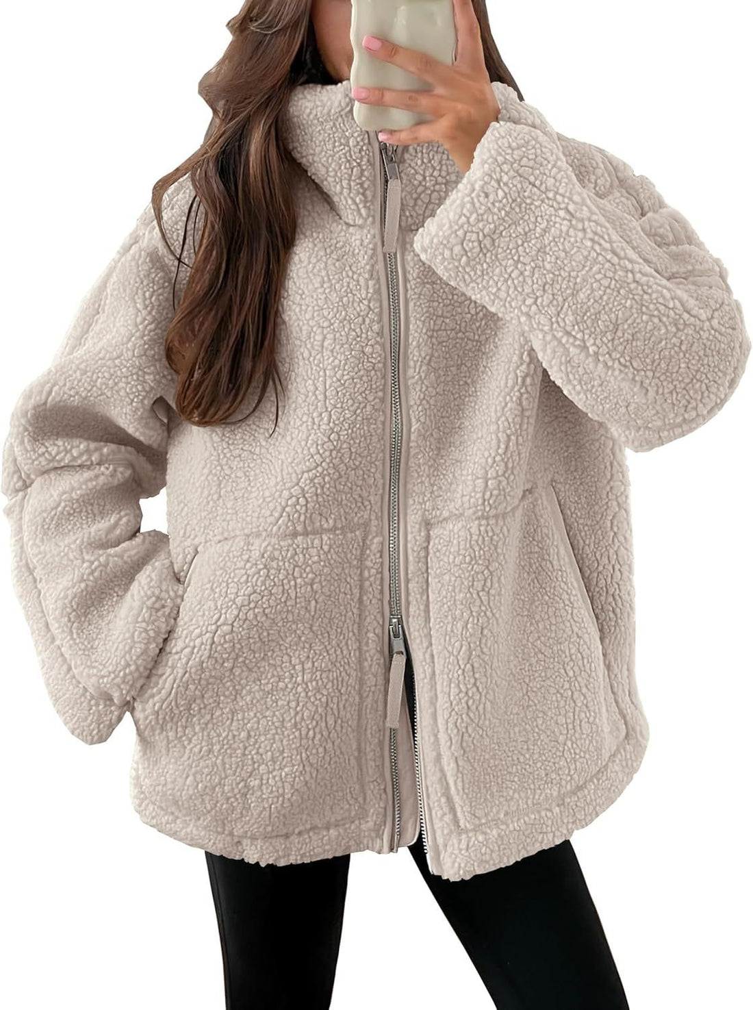 Winter Lapel Zip-up Coat With Pockets Casual Fashion