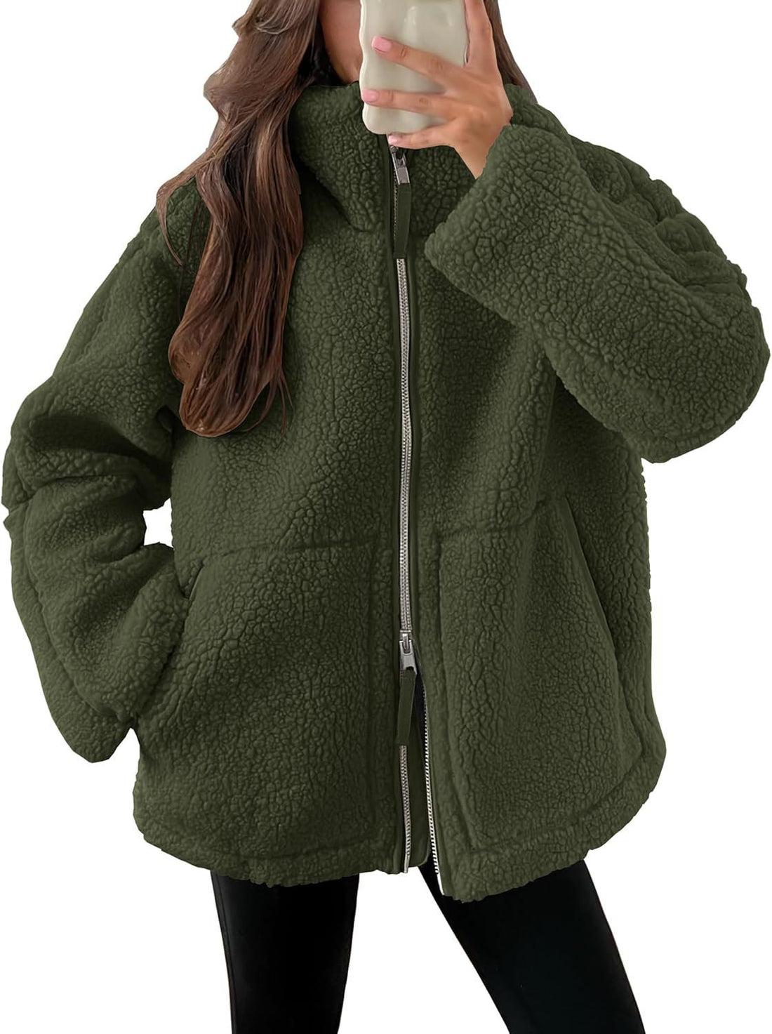 Winter Lapel Zip-up Coat With Pockets Casual Fashion