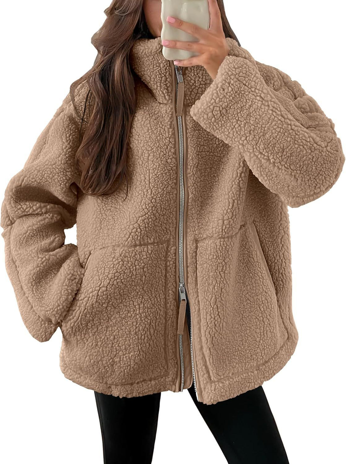 Winter Lapel Zip-up Coat With Pockets Casual Fashion