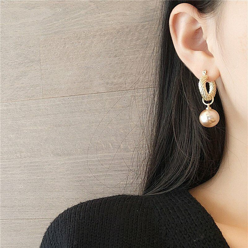 Fashion Champagne Pearl Earrings Drop Dangle Hoop Women Wedding Jewelry Gift New