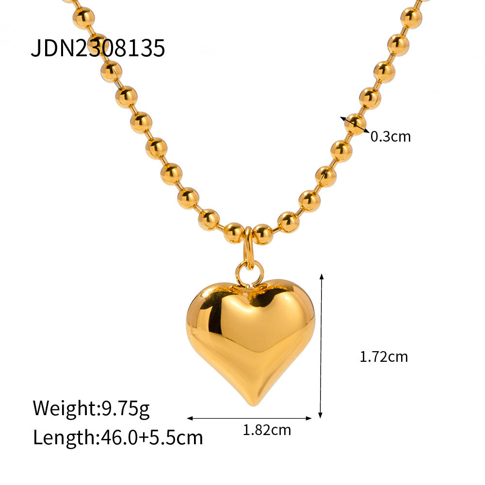 Gold Plated Stainless Steel Smooth Love Heart Necklace Series