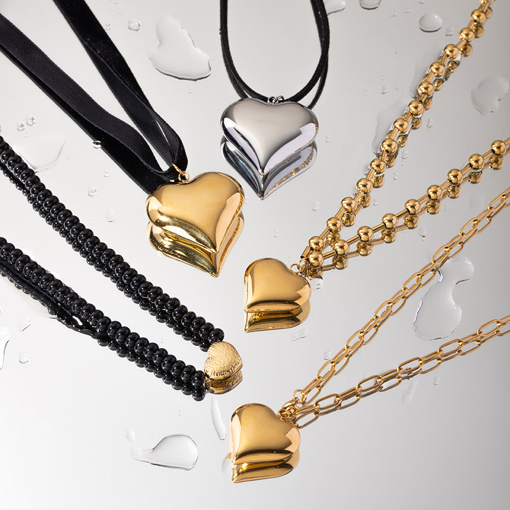 Gold Plated Stainless Steel Smooth Love Heart Necklace Series