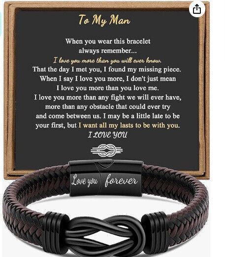 To My Dad/Son/Husband/Man/Love You Forever Leather Braided Bracelet Wristband UK